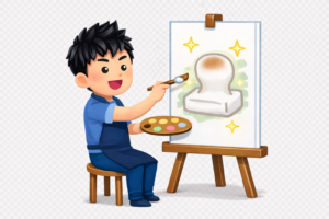 餅の絵を描く男性のイラスト（無料）｜和風・日常素材（透過PNG・商用OK）