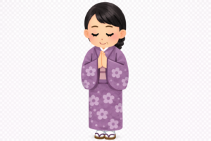 初詣で祈る人物のイラスト（無料）｜神社・正月シーンに