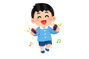 楽しくカスタネットを叩く男の子のイラスト（無料）｜保育園・音楽シーンに使える素材