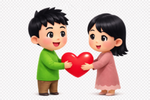 ハートを渡すカップルのイラスト｜両思い・恋愛素材（商用利用OK・フリー素材）