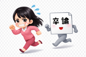 卒論締切に焦る女子学生のイラスト｜コミカル素材（無料ダウンロード・商用OK）
