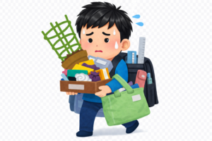 荷物を持ち帰る男の子のイラスト｜学期末素材（商用利用OK・フリー素材）
