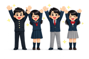 バンザイする学生のイラスト｜元気・青春素材（商用利用OK・フリー素材）