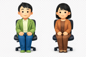 オフィスチェアに座る人物のイラスト（無料）｜日常・仕事シーンに使える素材