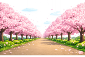 並木道のイラスト｜春夏秋・風景素材（無料ダウンロード・商用OK）