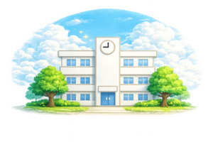 四季の学校風景イラスト｜春夏秋冬・背景素材（商用利用OK・フリー素材）