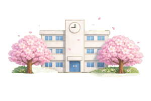 四季の学校風景イラスト｜春夏秋冬・背景素材（商用利用OK・フリー素材）