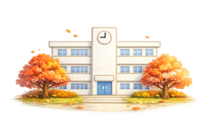 四季の学校風景イラスト｜春夏秋冬・背景素材（商用利用OK・フリー素材）