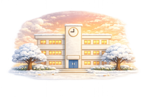 四季の学校風景イラスト｜春夏秋冬・背景素材（商用利用OK・フリー素材）