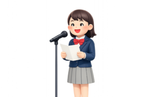 演説する女子学生のイラスト｜発表・学校素材（透過PNG・商用OK）