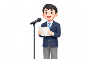 演説する男子学生のイラスト｜発表・学校素材（商用利用OK・フリー素材）