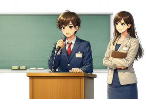 自己紹介する男子学生イラスト｜学校素材（無料・透過PNG）