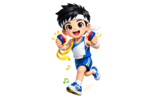 楽しくカスタネットを叩く男の子のイラスト（無料）｜保育園・音楽シーンに使える素材