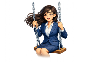 ブランコで笑う女性イラスト｜リフレッシュ素材（商用利用OK・フリー素材）