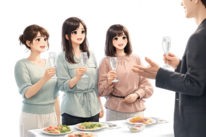 送別会の女性イラスト｜イベント素材（無料ダウンロード・商用OK）