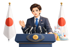国会で答弁する総理大臣のイラスト｜政治・記者会見素材