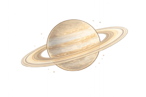美しい環を持つ太陽系第6惑星、土星のイラスト｜ガス惑星・天文学・理科教材（透過PNG・商用OK）