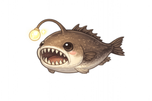 頭に光る突起を持つチョウチンアンコウのイラスト｜深海魚・無料素材（透過PNG・商用OK）