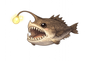 尖った頭が特徴のデバアクマアンコウのイラスト｜深海魚・無料素材（透過PNG・商用OK）