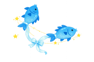 リボンで結ばれた魚座（うお座）のイラスト｜星座・占い素材（無料・透過PNG・商用OK）