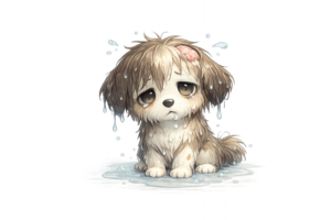 濡れてしぼむ犬のイラスト｜雨・かわいい無料素材（無料ダウンロード・商用OK）