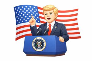 米大統領スピーチのイラスト｜政治・無料素材（透過PNG・商用OK）