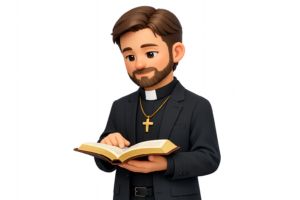 聖書を読み上げる牧師のイラスト｜キリスト教の礼拝シーン人物素材（透過PNG・商用OK）