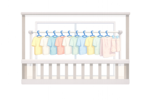 ベランダで物干し竿に洗濯物を干すイラスト｜生活・無料素材（透過PNG・商用OK）