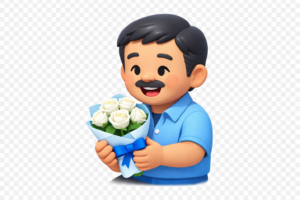 白いバラを受け取る父の日のお父さんのイラスト｜感謝を伝える記念日素材（透過PNG・商用OK）