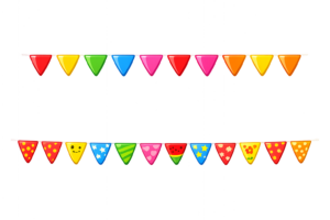 カラフルな三角旗ラインのイラスト｜飾り罫・装飾に使える無料素材（透過PNG・商用OK）