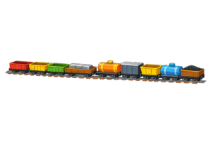 トロッコ列車トロッコ（貨車）が横に連なって走る様子を表現したライン装飾のイラスト素材です。鉄道テーマのデザインや子ども向け資料、チラシや見出し装飾などに使いやすい便利な無料ライン素材です🚃📏のイラスト｜貨車が連なる装飾用の無料素材（透過PNG・商用OK）