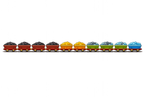トロッコ列車ラインのイラスト｜貨車が連なる装飾用の無料素材（透過PNG・商用OK）