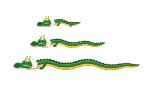 短い 中くらい 長い緑の龍ラインのイラスト｜ドラゴン装飾に使える無料素材（透過PNG・商用OK）