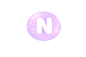 丸型の白抜きアルファベット文字のイラスト[N]