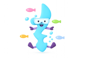 海を泳ぐ沖縄県キャラクターのイラスト｜ダイビング観光に使える無料素材（透過PNG・商用OK）