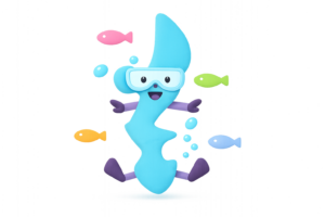 海を泳ぐ沖縄県キャラクターのイラスト｜ダイビング観光に使える無料素材（透過PNG・商用OK）