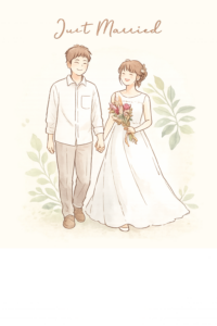 結婚報告はがきの定型テンプレート｜ウェディング挨拶カード素材（透過PNG・商用OK）💌