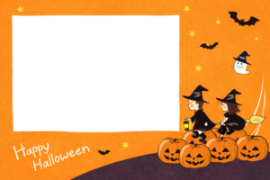 ハロウィンのおしゃれなポストカードイラスト｜秋の絵葉書デザイン素材（透過PNG・商用OK）🎃