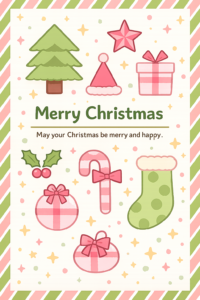 メリークリスマスのおしゃれなポストカードイラスト｜冬のグリーティングカード素材（透過PNG・商用OK）🎄