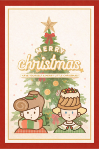 メリークリスマスのおしゃれなポストカードイラスト｜冬のグリーティングカード素材（透過PNG・商用OK）🎄
