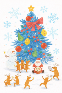 メリークリスマスのおしゃれなポストカードイラスト｜冬のグリーティングカード素材（透過PNG・商用OK）🎄