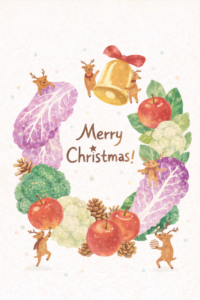 メリークリスマスのおしゃれなポストカードイラスト｜冬のグリーティングカード素材（透過PNG・商用OK）🎄