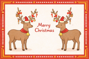 メリークリスマスのおしゃれなポストカードイラスト｜冬のグリーティングカード素材（透過PNG・商用OK）🎄