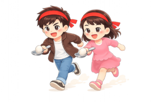 おたま競争をする子どものイラスト｜運動会・おたまリレーの無料素材（透過PNG・商用OK）