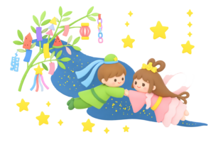 天の川と織姫彦星のイラスト｜七夕の無料素材（透過PNG・商用OK）