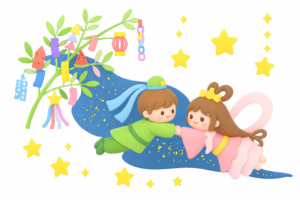天の川と織姫彦星のイラスト｜七夕の無料素材（透過PNG・商用OK）