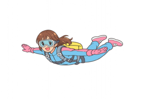 スカイダイビングをする女性のイラスト｜空中スポーツのアクティビティ素材（透過PNG・商用利用OK）