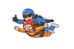 インストラクターと行うタンデムスカイダイビングのイラスト｜空中スポーツ体験素材（透過PNG・商用利用OK）