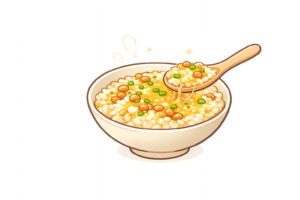 納豆卵かけごはん（NTKG）のイラスト｜和朝食の定番ごはん素材（透過PNG・商用利用OK）