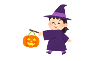 パンプキンランタンを持つ魔女姿の女の子のイラスト｜ハロウィン仮装人物素材（透過PNG・商用利用OK）